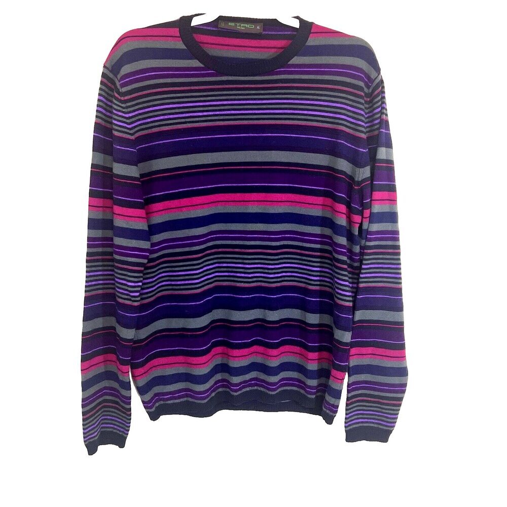 ETRO Sweater Womens Fits Like L Dark Striped Wool Crew Neck Made in Italy - Picture 10 of 16